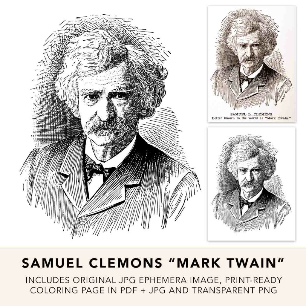 Samuel Clemons Mark Twain Portrait Svg Image