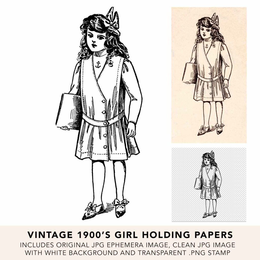 Vintage School Girl Holding Papers